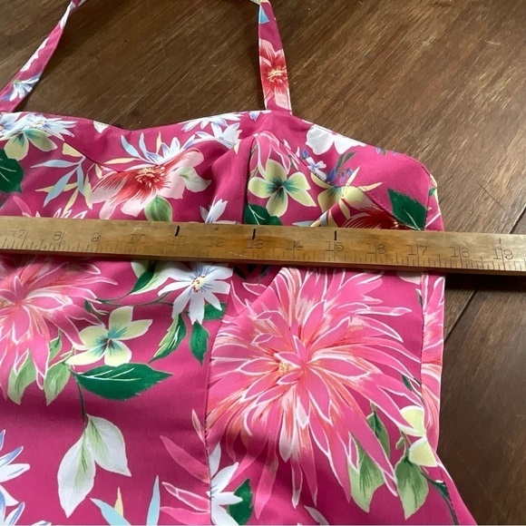 Laura Pink Floral Halter Dress Sweetheart Neckline Hawaiian Flowers Size M - Picture 7 of 9